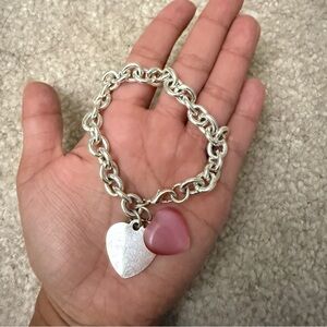 Silver Heart Pendant Charm chain 3d pink love definition engraved